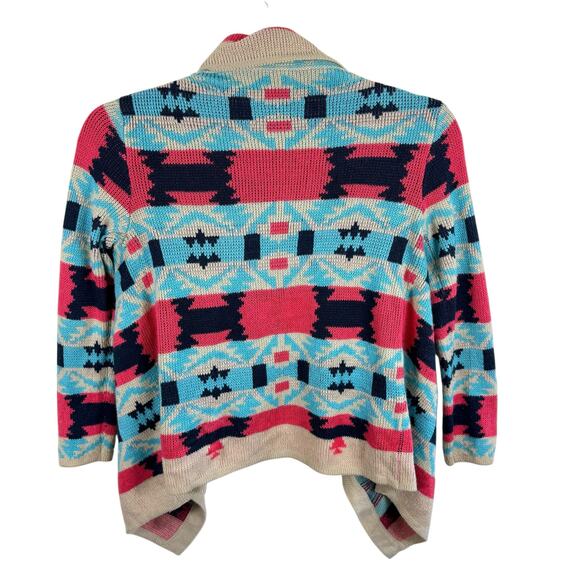 Kate Collection Colorful Aztec Print Open Asymmetrical Cardigan Sweater Size M - Picture 3 of 6